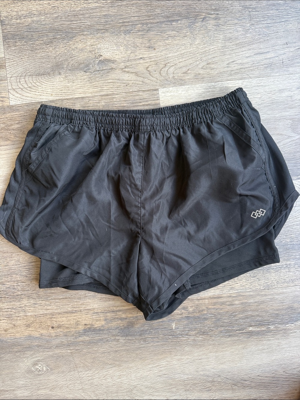 Women's Black Athletic Layered Running Shorts with Elastic Waist